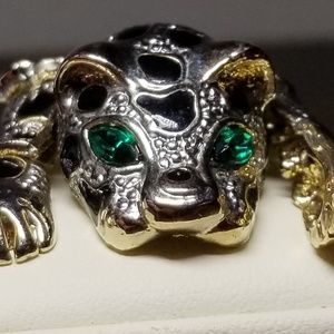 Emerald and Onyx Cat Pin